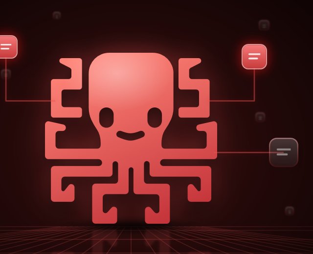 The Hannun octopus logo glowing red